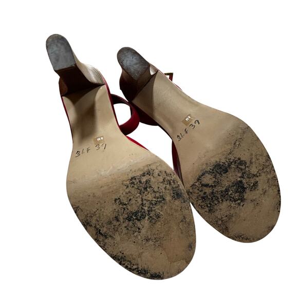 Franco Sarto red leather platform high heels sandals gold buckles US 8M - Picture 10 of 12